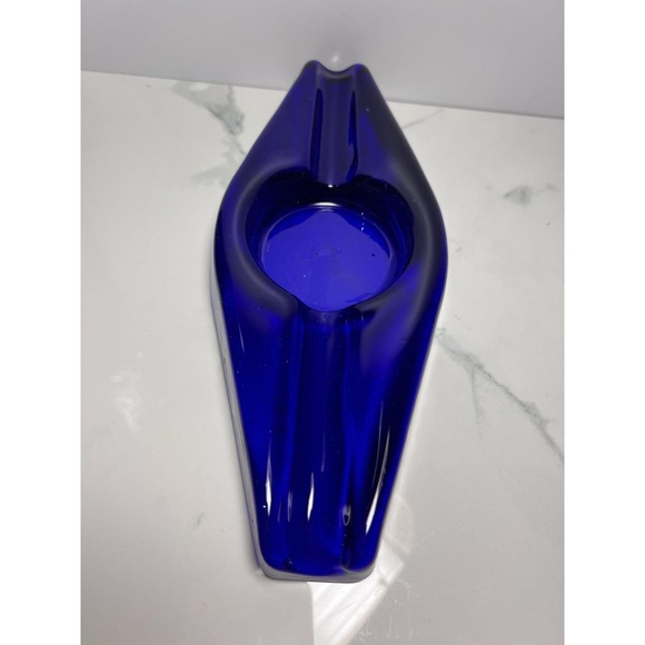 VTG Blenko Cobalt Blue Heavy Hand Blown Glass Cigar Holder Ashtray - Picture 4 of 8